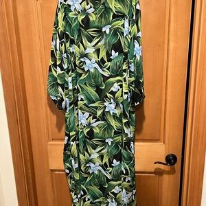Roaman's Green and Black Floral Sheer Maxi Kaftan Dress or Swim Cover-Up